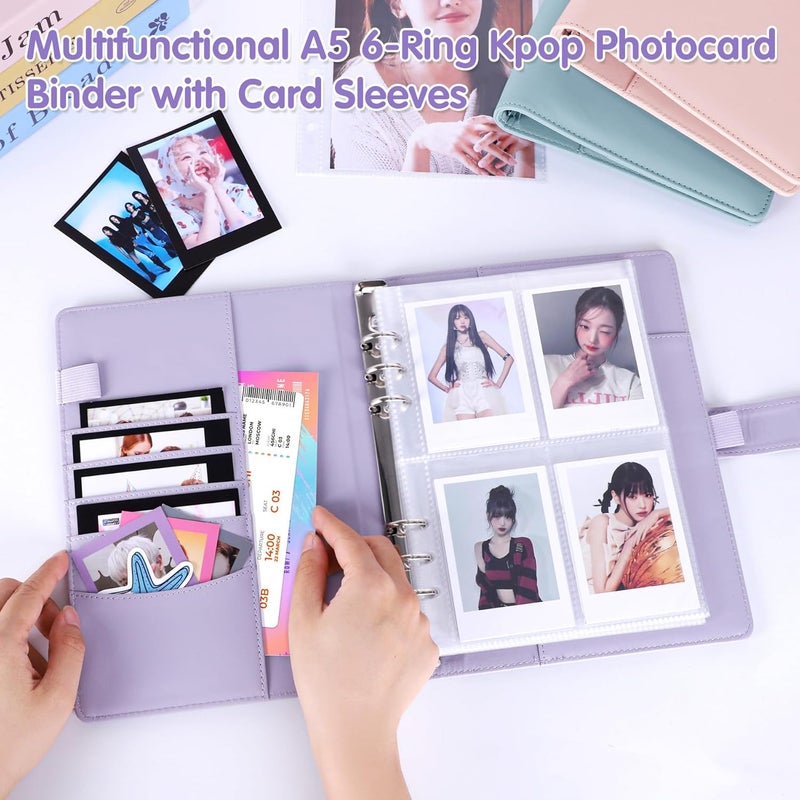 Antner A5 Kpop Photocard Binder 6-Ring Card Collector Album with 40 Pack Card Sleeves, PU Leather Photocard Holder Book with Multi-Size Photo Protectors for Organizing Trading Cards, Purple A5 Binder - Image 3